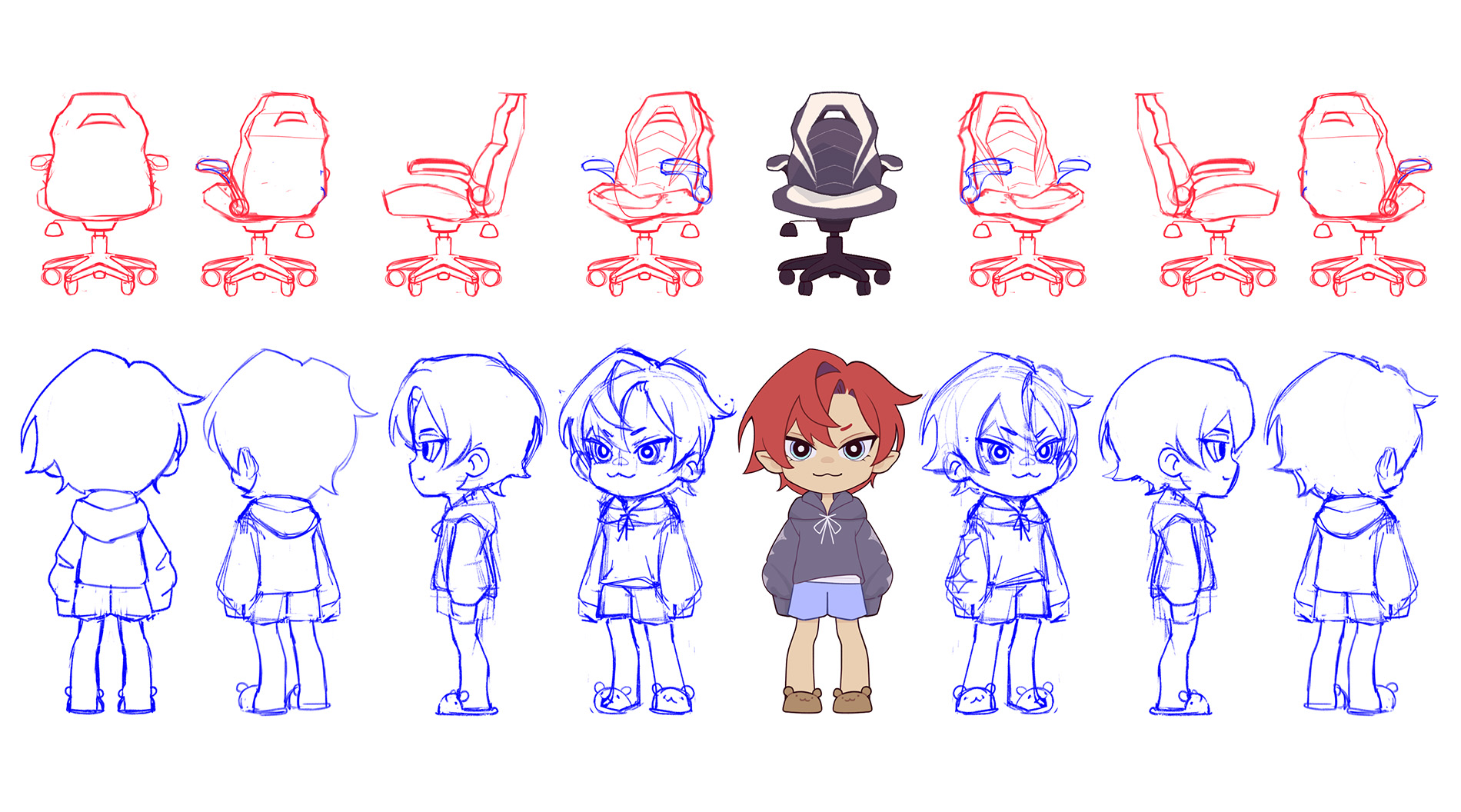 Character turnaround sketches for participACTION animation.